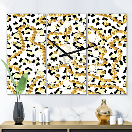 Leopard Fur Safari VI - Oversized Mid-Century wall clock - 3 Panels
