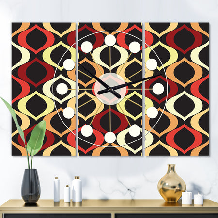 Abstract Retro Geometrical Design VIII - Oversized Mid-Century wall clock - 3 Panels