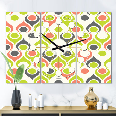 Retro Abstract Drops II - Oversized Mid-Century wall clock - 3 Panels