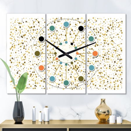 Golden Glitter Confetti - Oversized Mid-Century wall clock - 3 Panels