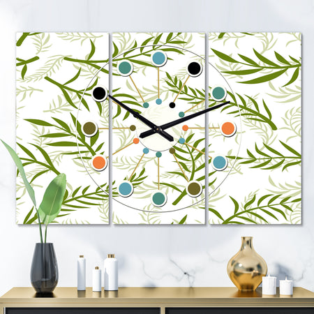 Tropical Botanicals I - Oversized Mid-Century wall clock - 3 Panels