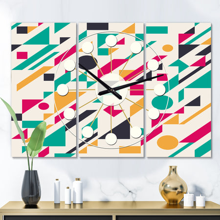 Retro Geometric Design III - Oversized Mid-Century wall clock - 3 Panels