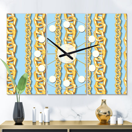 Gold Chain Pattern - Oversized Mid-Century wall clock - 3 Panels