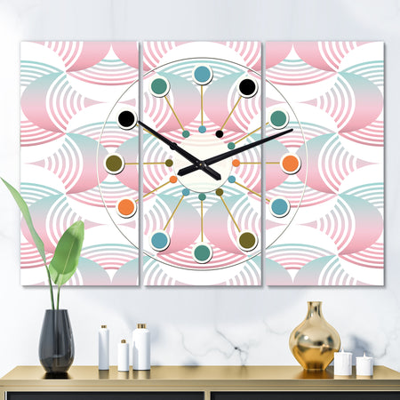 Retro Geometrical Abstract Pattern I - Oversized Mid-Century wall clock - 3 Panels