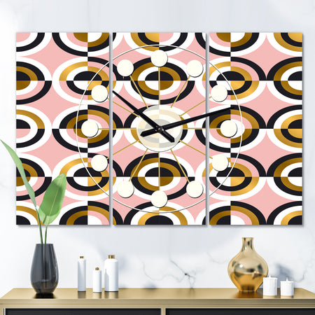 Abstract Geometric Circular Retro I - Oversized Mid-Century wall clock - 3 Panels