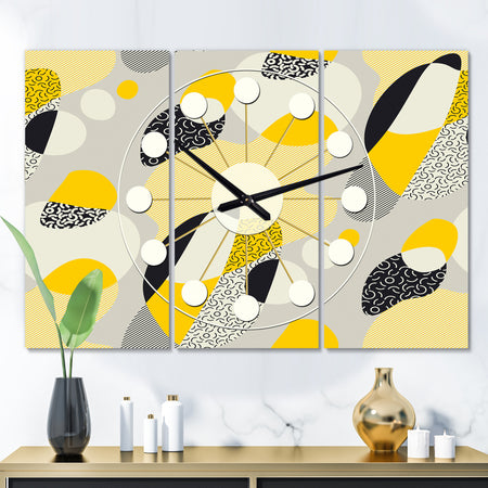 Abstract Design Retro Pattern V - Oversized Mid-Century wall clock - 3 Panels