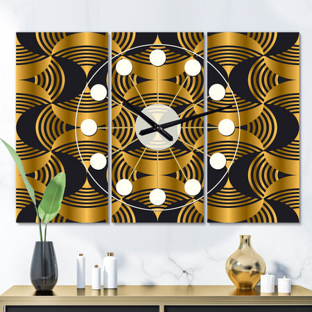 Art Deco style modern pattern - Oversized Mid-Century wall clock - 3 Panels