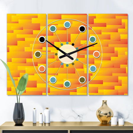 Retro Square Design VIII - Oversized Mid-Century wall clock - 3 Panels