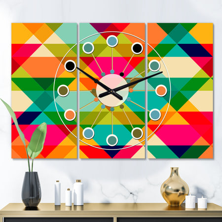 Diamond Retro IX - Oversized Mid-Century wall clock - 3 Panels