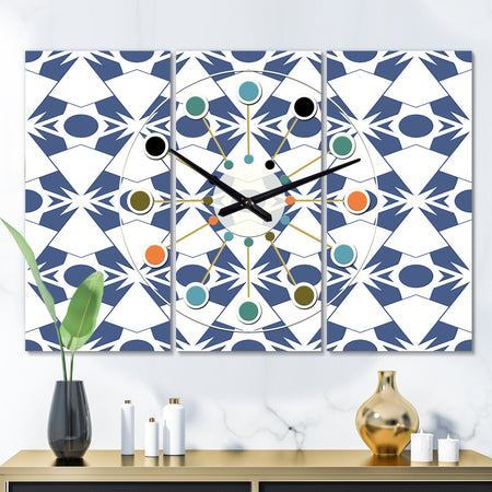 Abstract Retro Geometrical Design I - Oversized Mid-Century wall clock - 3 Panels