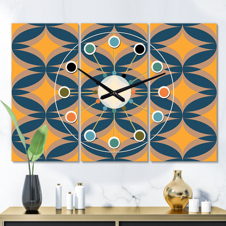 Abstract Retro Design III - Oversized Mid-Century wall clock - 3 Panels