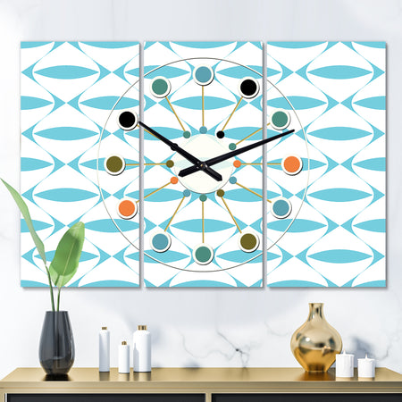 Abstract Retro Geometrical Design III - Oversized Mid-Century wall clock - 3 Panels