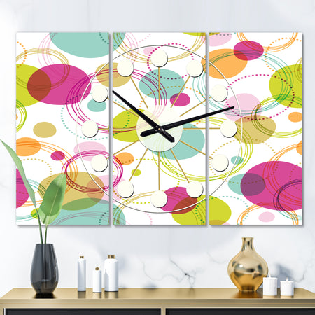 Retro Circular Design II - Oversized Mid-Century wall clock - 3 Panels