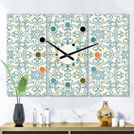 Floral Retro Pattern IV - Oversized Mid-Century wall clock - 3 Panels