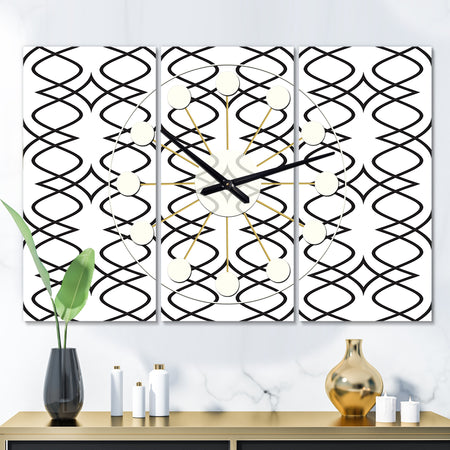 Retro Pattern Abstract Design III - Oversized Mid-Century wall clock - 3 Panels