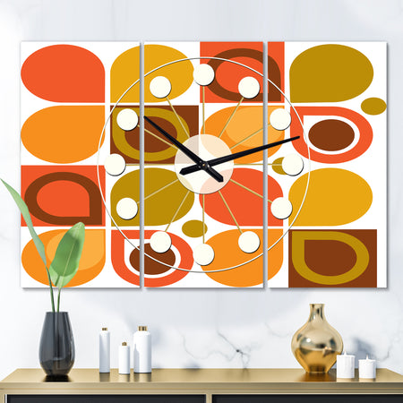 Abstract Retro Geometric Pattern VI - Oversized Mid-Century wall clock - 3 Panels