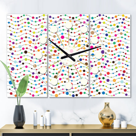 Color Waves of Polka Dots - Oversized Mid-Century wall clock - 3 Panels