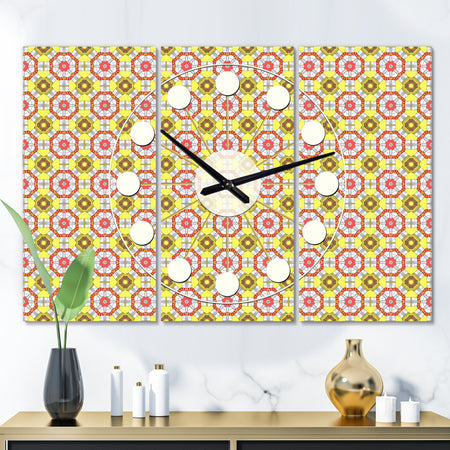 Retro Ethnic Abstract Kaleidoscope Design - Oversized Mid-Century wall clock - 3 Panels
