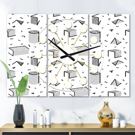 Geometric Retro Design IV - Oversized Mid-Century wall clock - 3 Panels