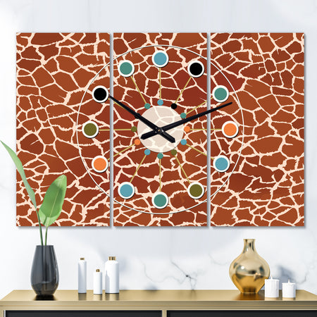 Leopard Fur Safari I - Oversized Mid-Century wall clock - 3 Panels