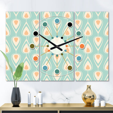 Retro Ornamental Design VIII - Oversized Mid-Century wall clock - 3 Panels