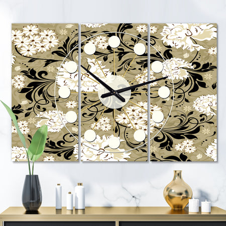 Retro Abstract Florals - Oversized Mid-Century wall clock - 3 Panels
