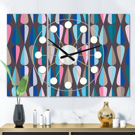 Retro Abstract Drops VIII - Oversized Mid-Century wall clock - 3 Panels