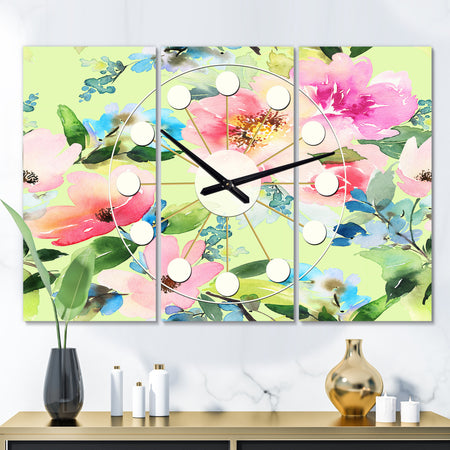 Floral Botanical Retro IV - Oversized Mid-Century wall clock - 3 Panels