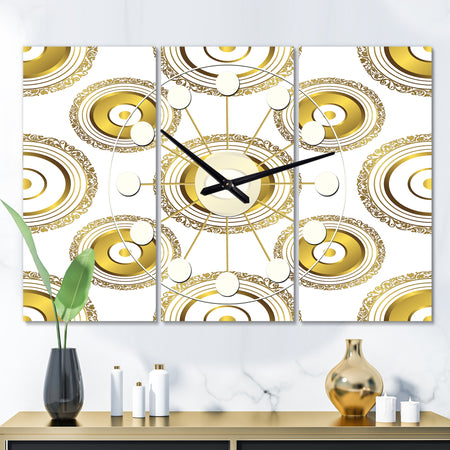 Circular Golden Pattern I - Oversized Mid-Century wall clock - 3 Panels