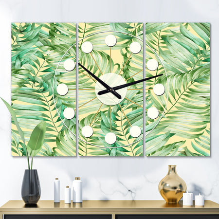 Tropical Retro Foliage - Oversized Mid-Century wall clock - 3 Panels
