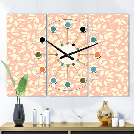 Retro Floral Pattern V - Oversized Mid-Century wall clock - 3 Panels