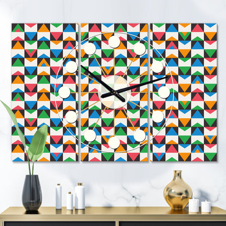 Retro Ornamental Design II - Oversized Mid-Century wall clock - 3 Panels