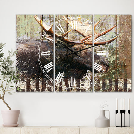 Open Season Moose - Large Traditional Wall Clock - 3 Panels