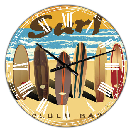 Surfing in Honolulu Hawaii - Large Nautical & Coastal Wall Clock