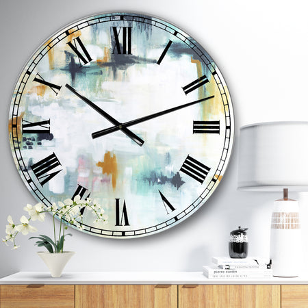 Teal And White Composition - Large Modern Wall Clock