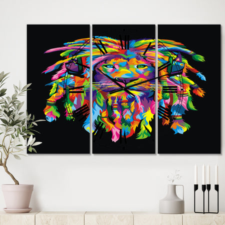 Lion Rasta - Oversized Modern Wall Clock - 3 Panels