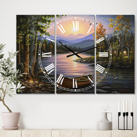 Campfire Stories - Large Lake House Wall Clock - 3 Panels