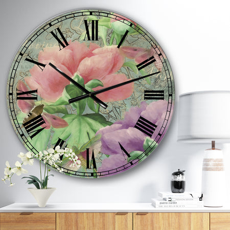 Pink Peonies - Large Cottage Wall Clock