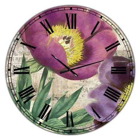 Purple Peonies - Oversized Cottage Wall Clock