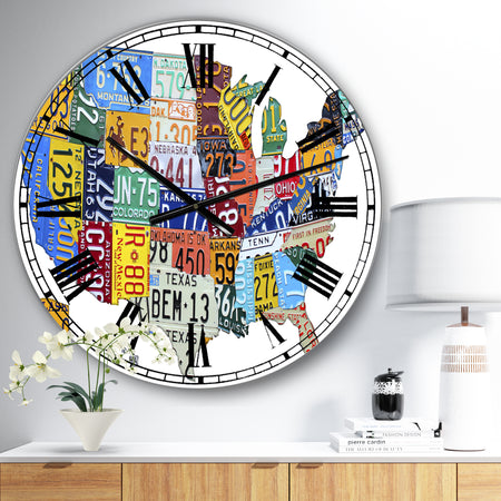 License Plate Map USA - Large Cottage Wall Clock