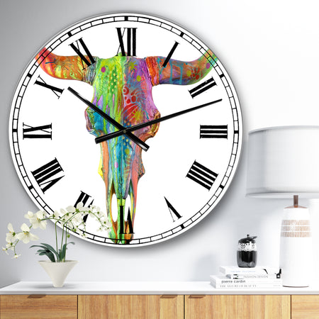 Longhorn Rainbow Skull - Large Modern Wall Clock