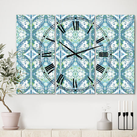 Embossed Teal Pattern V - Large Mid-Century Wall Clock - 3 Panels
