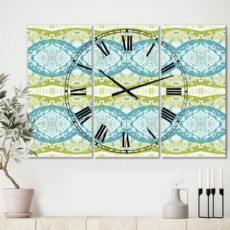 Embossed Teal Pattern IV - Large Mid-Century Wall Clock - 3 Panels