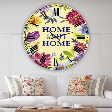 Home Sweet Home Flower Wreath - Oversized Cottage Wall Clock