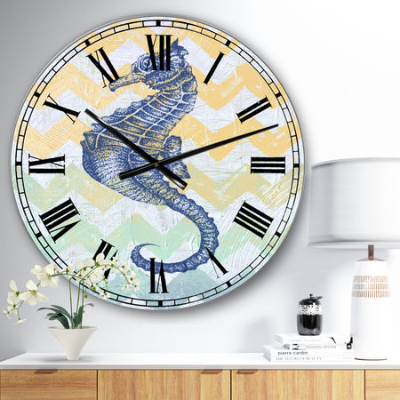Chevron-sea horse-7914 - Large Nautical & Coastal Wall Clock