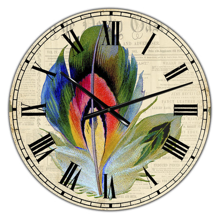 Colorful Elegant Feather II - Cottage Wall Clock