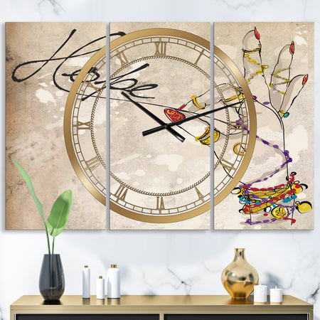 Gypsy Hippy Hand Hope - Oversized Cottage Wall Clock - 3 Panels
