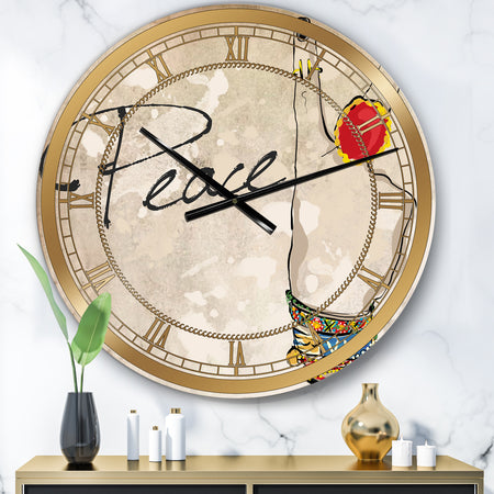 Gypsy Hippy Hand Peace - Large Cottage Wall Clock