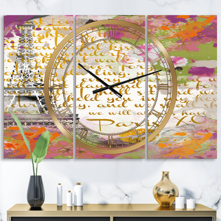With Love From Paris 1 - Large Traditional Wall Clock - 3 Panels