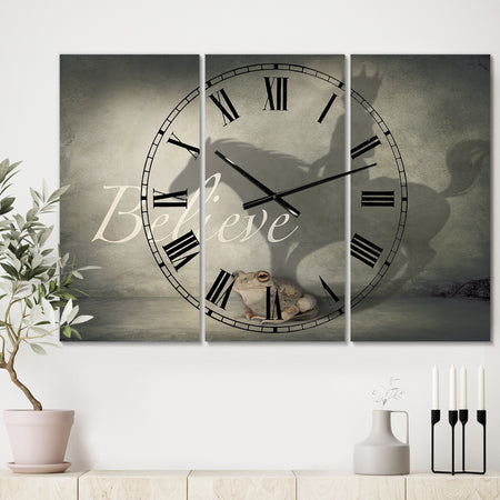 Believe Shadow II - Large Cottage Wall Clock - 3 Panels